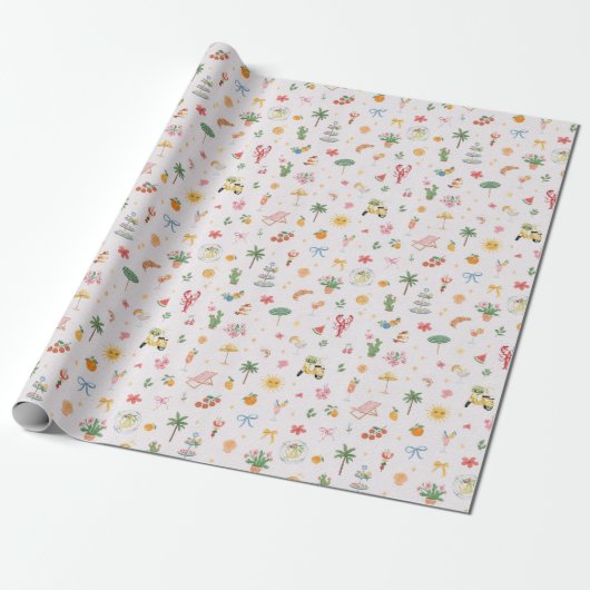 Whimsical Summer Watercolor Pattern Cadeaupapier (Uitgerold)