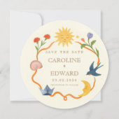Whimsical Sun and Moon Round Save the Date  Kaart (Voorkant)