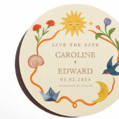 Whimsical Sun and Moon Round Save the Date  Kaart