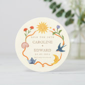 Whimsical Sun and Moon Round Save the Date Kaart