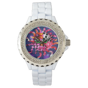 Whimsical Sun Face Abstracte Zodiac Art Paarse Roz Horloge