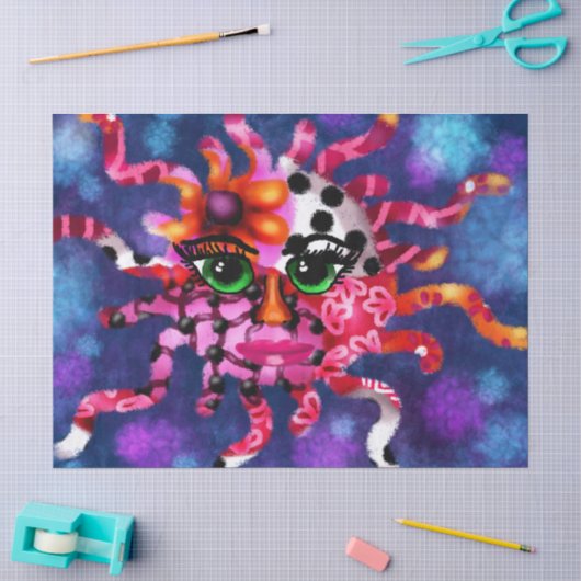 Whimsical Sun Face Zodiac Paarse Roze Decoupage Tissuepapier (Craft)
