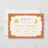 Whimsical Sun & Moon Funky Border Wedding RSVP (Voorkant)