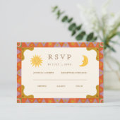 Whimsical Sun & Moon Funky Border Wedding RSVP (Staand voorkant)