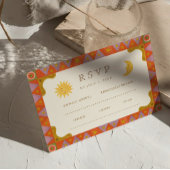 Whimsical Sun & Moon Funky Border Wedding RSVP Kaartje
