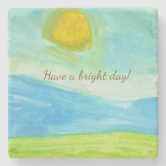 Whimsical Sun Watercolor "Have a Bright Day" Stenen Onderzetter