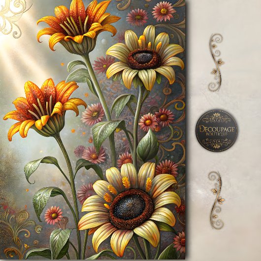Whimsical Sunflower Lily Decoupage Tissuepapier