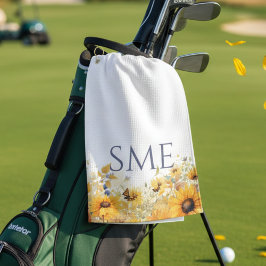 Whimsical Sunflower Meadow Monogram – Golfhanddoek