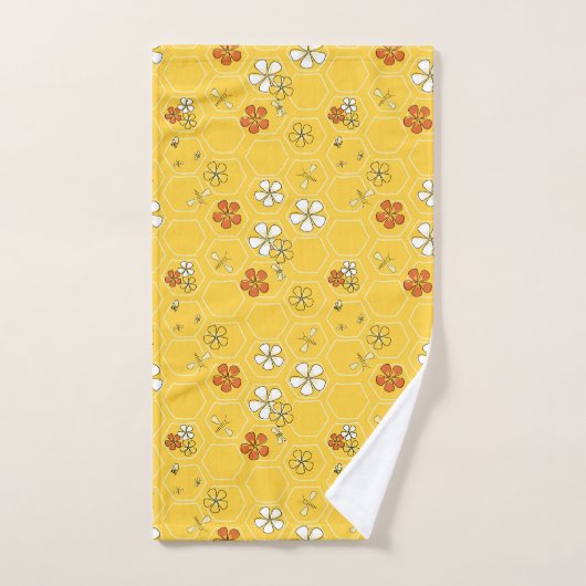 Whimsical Sunny Honeycomb & Wildflower Hand Towel  Handdoek (Handdoek)