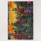 Whimsical Sunset Cityscape - Waterverf Legpuzzel (Verticaal)