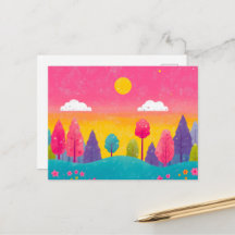 Whimsical Sunset Forest Briefkaart