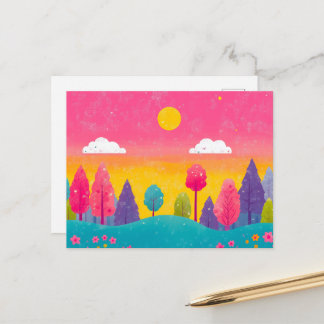 Whimsical Sunset Forest Briefkaart