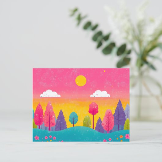 Whimsical Sunset Forest Briefkaart (Staand voorkant)