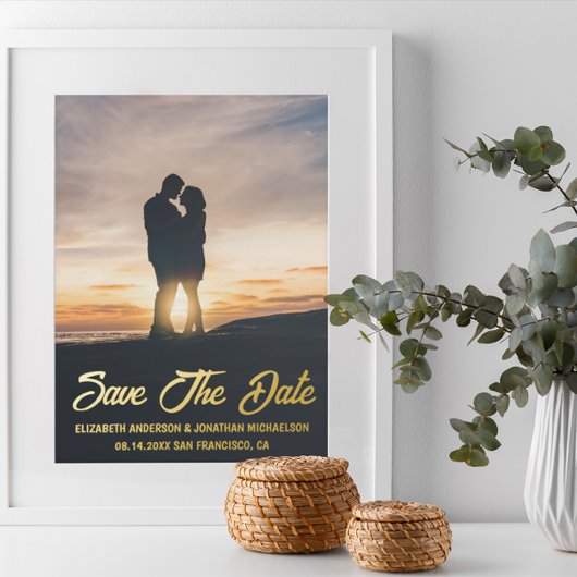 Whimsical Sunset Photo Wedding Save the Date Folie Uitnodiging