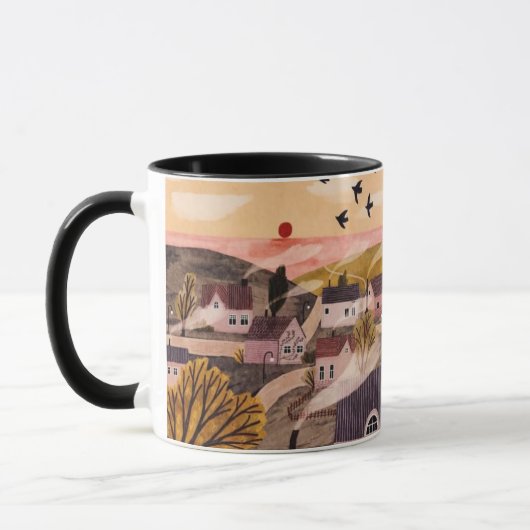 Whimsical Sunset Village Mug Mok (Links)