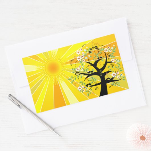 Whimsical Sunshine and Tree Rechthoekige Sticker (Envelop)
