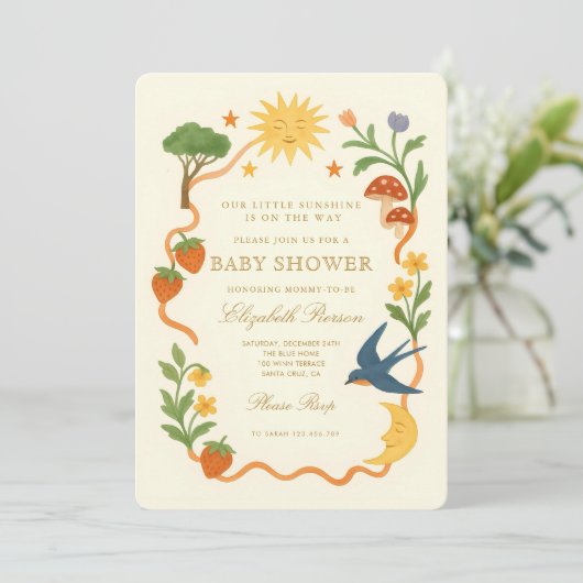 Whimsical Sunshine Baby shower Kaart (Staand voorkant)