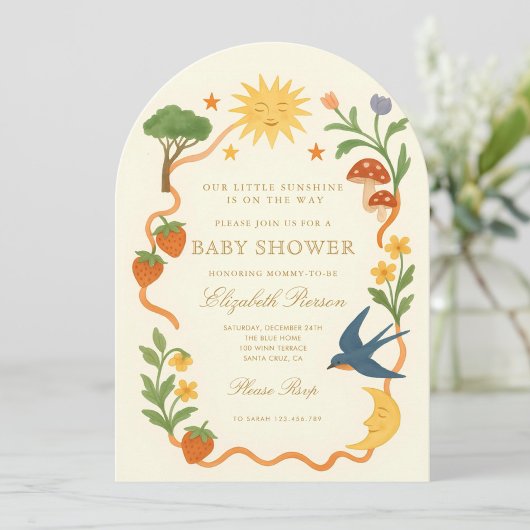 Whimsical Sunshine Baby shower Kaart