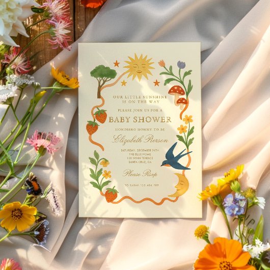 Whimsical Sunshine Baby shower Kaart