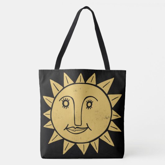 Whimsical Sunshine Black Gold Boho Pattern Tote Bag (Voorkant)