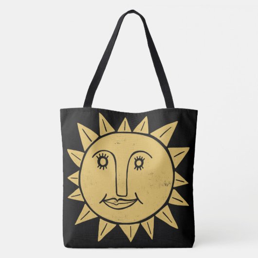 Whimsical Sunshine Black Gold Boho Pattern Tote Bag (Achterkant)