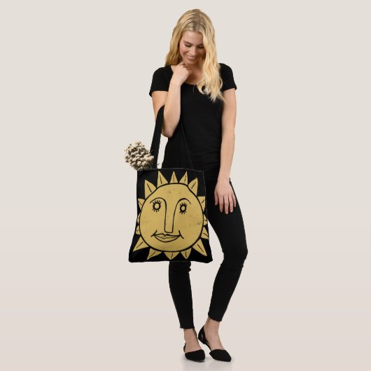 Whimsical Sunshine Black Gold Boho Pattern Tote Bag (Op model)