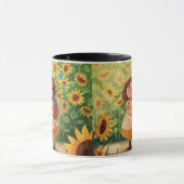 Whimsical Sunshine Girl with Cat – Kind Ones Coffe Mok (Midden)