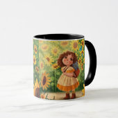 Whimsical Sunshine Girl with Cat – Kind Ones Coffe Mok (Voorkant rechts)