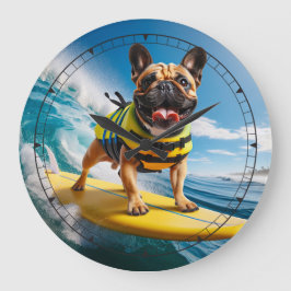 Whimsical Surfen Franse Bulldog Grote Klok