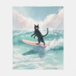Whimsical Surfen Zwarte Cat Stranddeken Fleece Deken