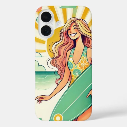Whimsical Surfer Meisje met een Surfboard Case-Mate iPhone Case (Achterkant)