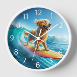 Whimsical Surfing Golden Retriever