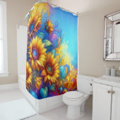 Whimsical Surrealistische Zonnebloemen Douchegordijn (In situ)