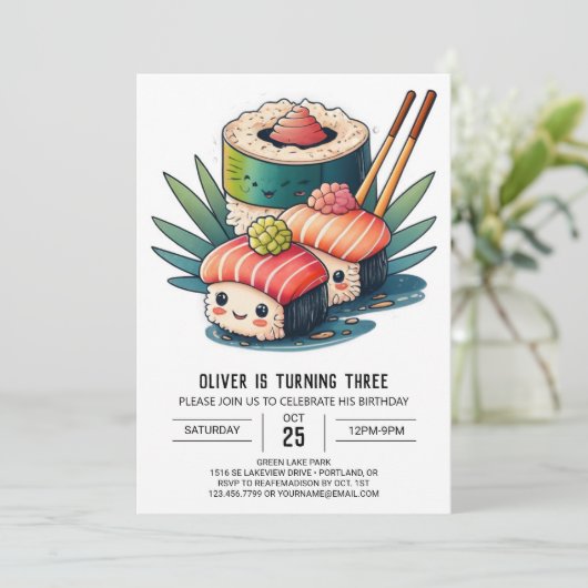 Whimsical Sushi Nacht Verjaardag Kaart (Staand voorkant)