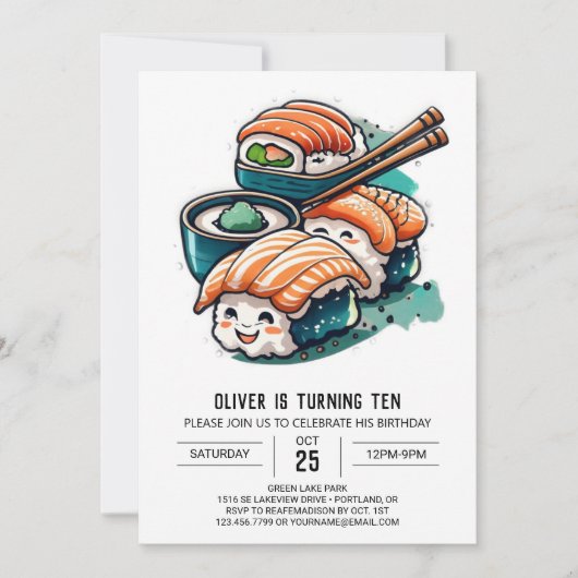 Whimsical Sushi Night bewerkbare verjaardag Kaart (Voorkant)