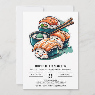 Whimsical Sushi Night bewerkbare verjaardag Kaart