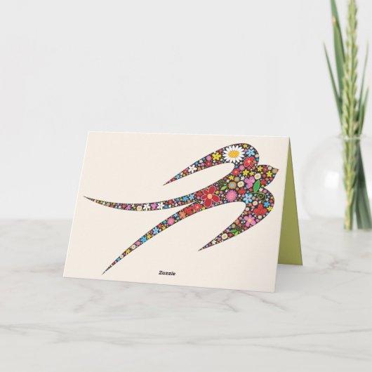 Whimsical Swallow Bird Colorful Spring Flowers Bedankkaart (Achterkant)