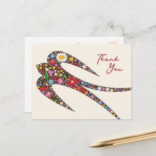 Whimsical Swallow Bird Colorful Spring Flowers Briefkaart