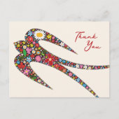 Whimsical Swallow Bird Colorful Spring Flowers Briefkaart (Voorkant)