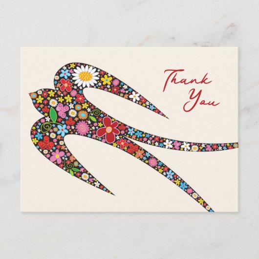 Whimsical Swallow Bird Colorful Spring Flowers Briefkaart (Voorkant)