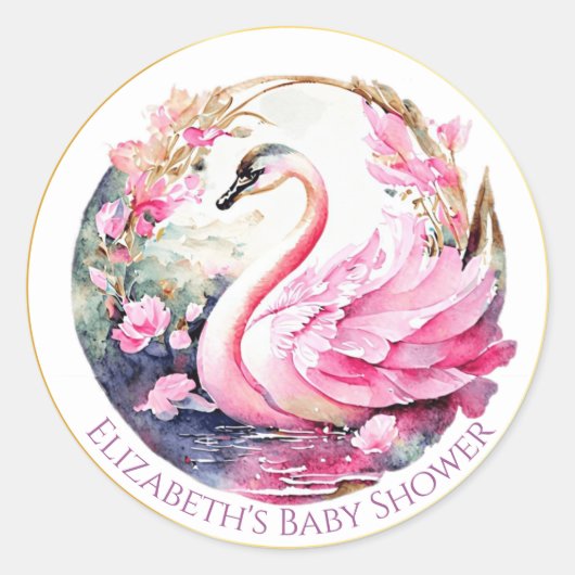 Whimsical Swan Baby shower Ronde Stickers (Voorkant)