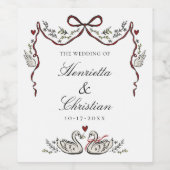 Whimsical Swans Wedding Wine Label Wijn Etiket (Enkel label)