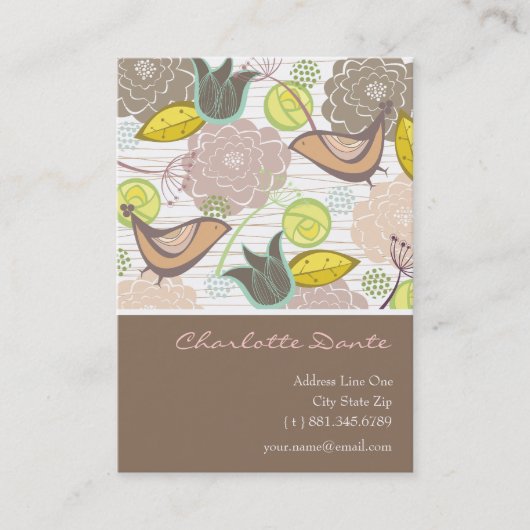 Whimsical Sweet Birds & Floral Garden Profile Card Visitekaartje (Voorkant)