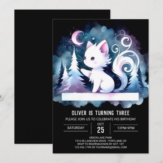 Whimsical Sweet Cat Verjaardag Kaart (Voorkant / Achterkant)