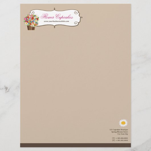 Whimsical Sweet Cupcake Spring Flowers Floral Chic Briefhoofd Ontwerp (Voorkant)