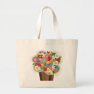 Whimsical Sweet Cupcake Spring Flowers Floral Chic Grote Tote Bag