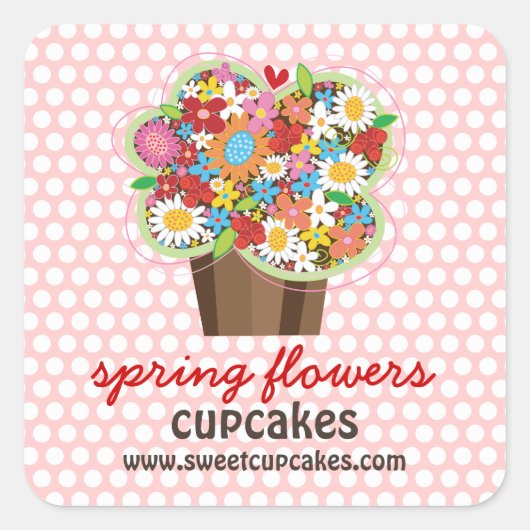 Whimsical Sweet Cupcake Spring Flowers Floral Chic Vierkante Sticker (Voorkant)
