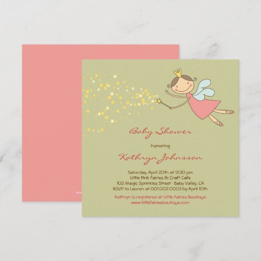 Whimsical Sweet Fairy & Stars Baby shower Invite Kaart (Voorkant / Achterkant)