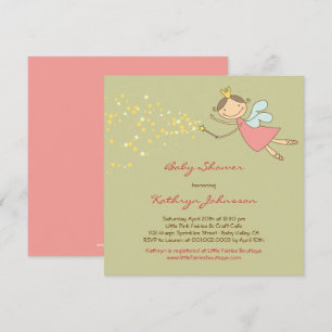 Whimsical Sweet Fairy & Stars Baby shower Invite Kaart