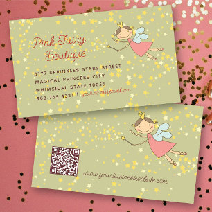 Whimsical Sweet Pink Fairy Princess & Magic Stars Visitekaartje